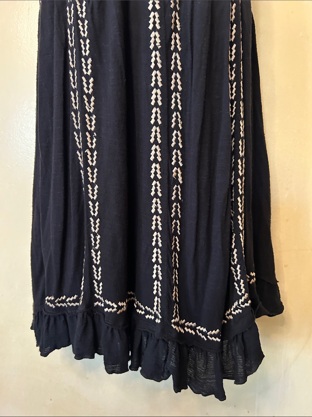 Free People Black Mini Tank Dress with White and Tan Embroidery size S - Picture 7 of 15
